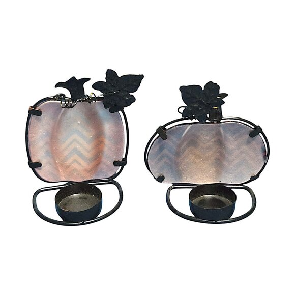 Chevron Pumpkin Tealight Holders Rustic Zigzag Pattern Table Mantel Home Décor - Picture 3 of 3